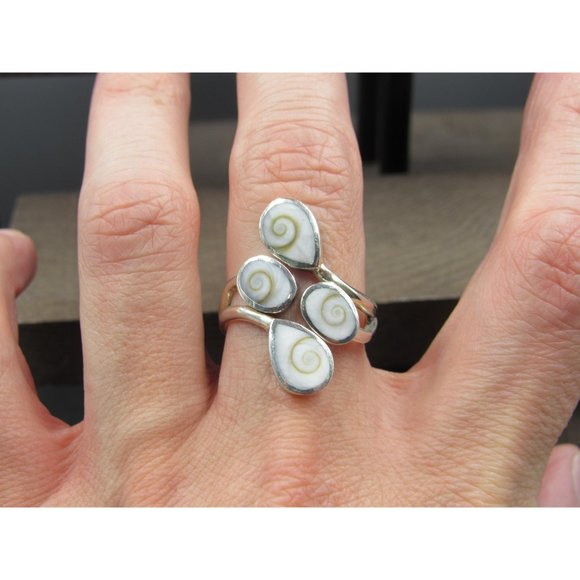 Size 8.25 Sterling Silver Fancy Swirling Shell Finger Band Ring Vintage - Picture 3 of 7